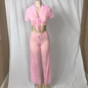 Zuliana Size Small Barbie Pink Mesh 2pc Pant Set. Made in USA. Preowned